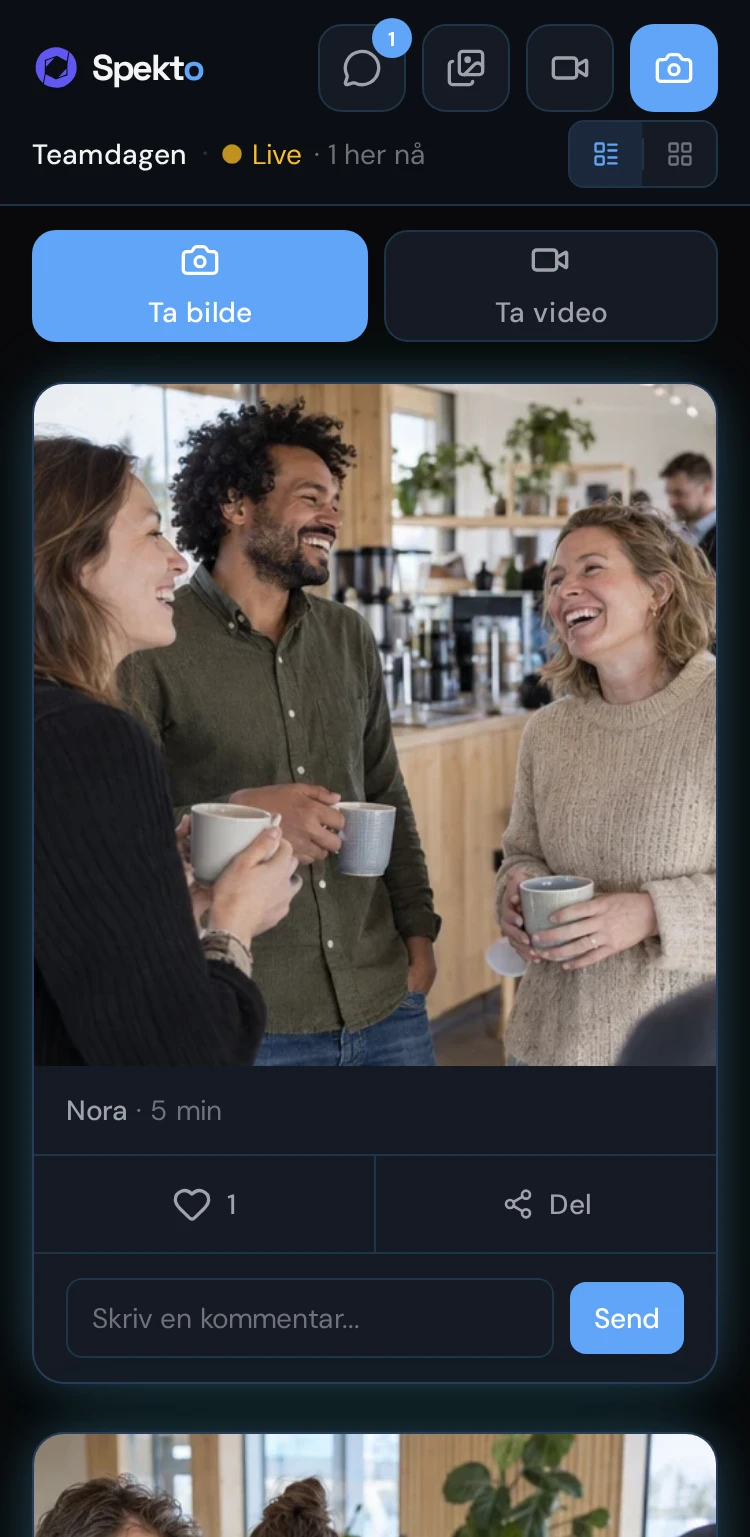 Ekte Spekto-bildestrøm med bilder, likes og kommentarer.